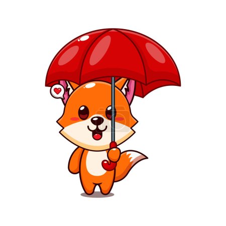 Illustration for Cute fox holding umbrella cartoon vector illustration. - Royalty Free Image
