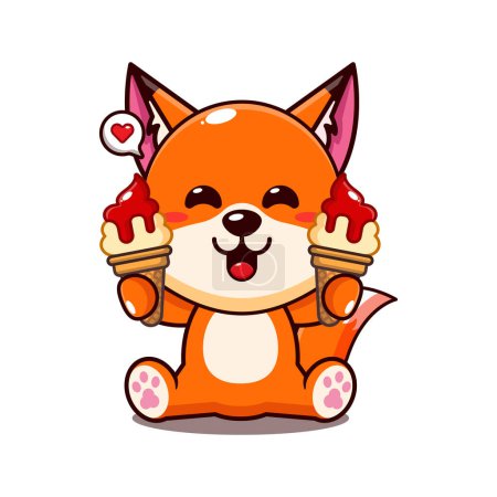 Illustration for Cute fox with ice cream cartoon vector illustration. - Royalty Free Image