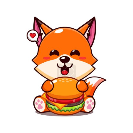 Illustration for Cute fox with burger cartoon vector illustration. - Royalty Free Image