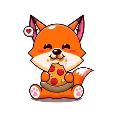 Illustration for Cute fox eating pizza cartoon vector illustration. - Royalty Free Image
