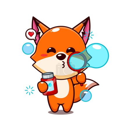 Illustration for Cute fox blowing bubbles cartoon vector illustration. - Royalty Free Image