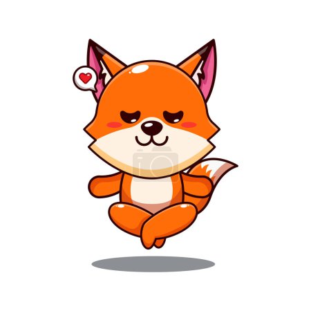 Illustration for Cute fox doing meditation yoga cartoon vector illustration. - Royalty Free Image