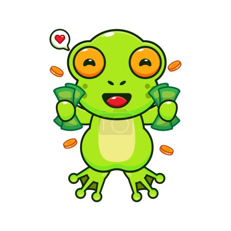 Illustration for Cute frog holding money cartoon vector illustration. - Royalty Free Image