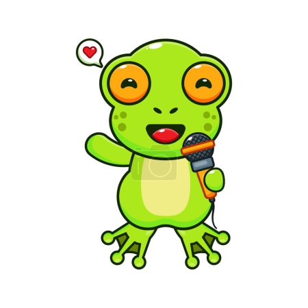 Illustration for Cute frog holding microphone cartoon vector illustration. - Royalty Free Image