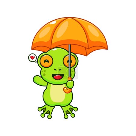 Téléchargez les illustrations : Mignon grenouille tenant parapluie dessin animé vecteur illustration. - en licence libre de droit