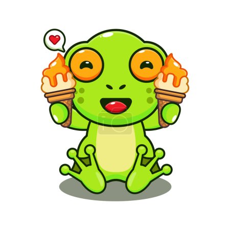Illustration for Cute frog with ice cream cartoon vector illustration. - Royalty Free Image