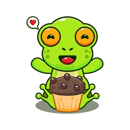 Illustration for Cute frog with cup cake cartoon vector illustration. - Royalty Free Image