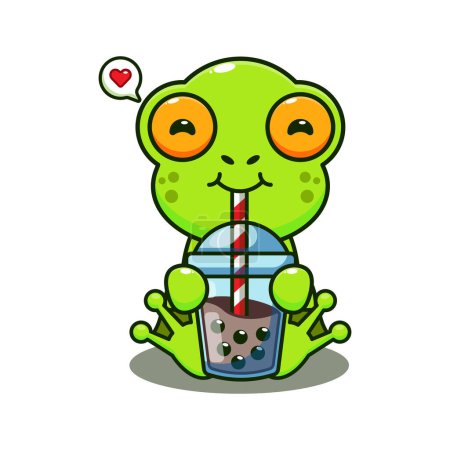 Téléchargez les illustrations : Mignon grenouille boisson bulle lait thé dessin animé vecteur illustration. - en licence libre de droit
