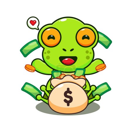 Illustration for Cute frog with money bag cartoon vector illustration. - Royalty Free Image