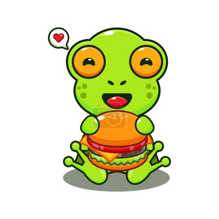 Illustration for Cute frog with burger cartoon vector illustration. - Royalty Free Image