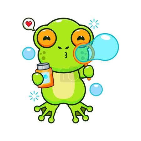 Illustration for Cute frog blowing bubbles cartoon vector illustration. - Royalty Free Image
