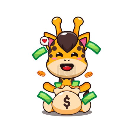 Téléchargez les illustrations : Girafe avec sac d'argent illustration vectorielle dessin animé. - en licence libre de droit