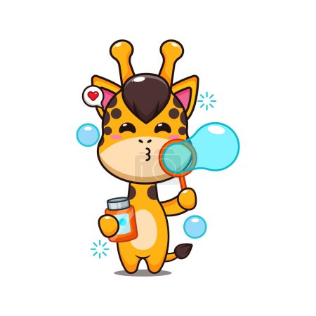 Illustration for Giraffe blowing bubbles cartoon vector illustration. - Royalty Free Image