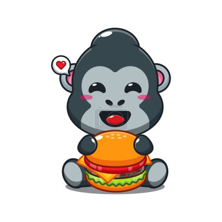 Téléchargez les illustrations : Gorille avec illustration vectorielle de dessin animé burger. - en licence libre de droit