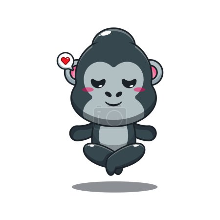 Illustration for Gorilla doing meditation yoga cartoon vector illustration. - Royalty Free Image