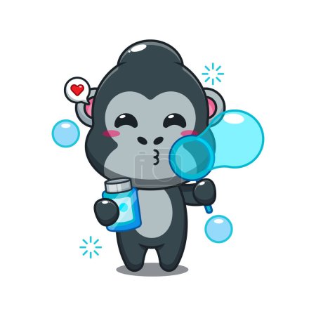 Illustration for Gorilla blowing bubbles cartoon vector illustration. - Royalty Free Image