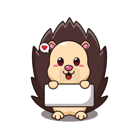 Illustration for Hedgehog holding greeting banner cartoon vector illustration. - Royalty Free Image