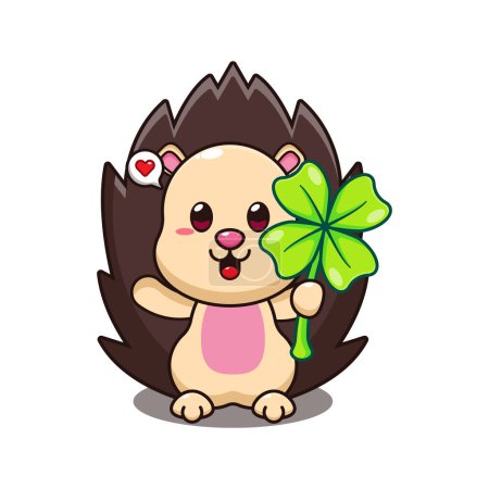 Illustration for Hedgehog with clover leaf cartoon vector illustration. - Royalty Free Image