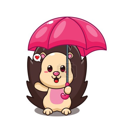Illustration for Hedgehog holding umbrella cartoon vector illustration. - Royalty Free Image