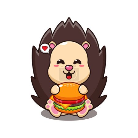 Ilustración de Erizo con hamburguesa ilustración vector de dibujos animados. - Imagen libre de derechos