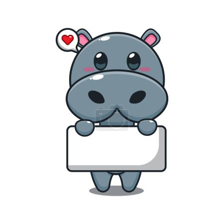 Téléchargez les illustrations : Hippopotame tenant salutation bannière dessin animé vectoriel illustration. - en licence libre de droit