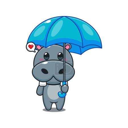 Ilustración de Hipopótamo celebración paraguas dibujos animados vector ilustración. - Imagen libre de derechos