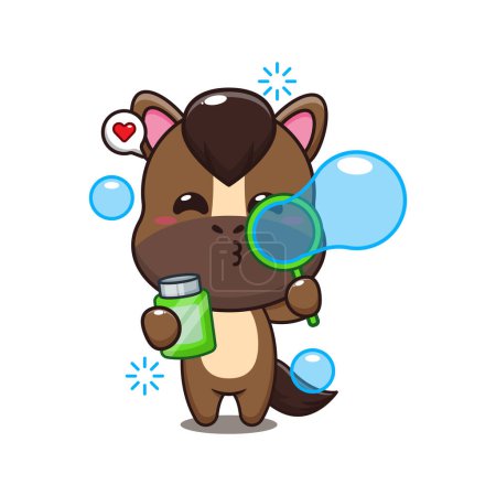 Illustration for Cute horse blowing bubbles cartoon vector illustration. - Royalty Free Image