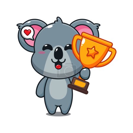 Illustration for Cute koala holding gold trophy cup cartoon vector illustration. - Royalty Free Image