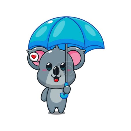 Téléchargez les illustrations : Mignon koala tenant parapluie dessin animé vecteur illustration. - en licence libre de droit