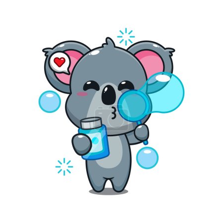 Illustration for Cute koala blowing bubbles cartoon vector illustration. - Royalty Free Image