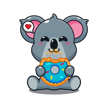 Ilustración de Lindo koala comer donut dibujos animados vector ilustración. - Imagen libre de derechos