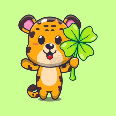 Illustration for Leopard with clover leaf cartoon vector illustration. - Royalty Free Image
