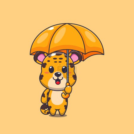 Téléchargez les illustrations : Léopard tenant parapluie dessin animé vecteur illustration. - en licence libre de droit
