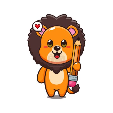 Illustration for Cute lion holding pencil cartoon vector illustration. - Royalty Free Image