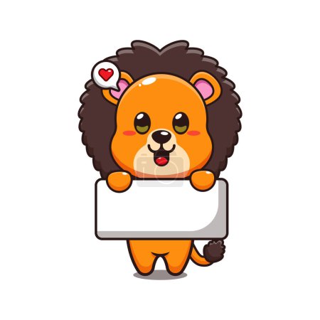 Ilustración de Lindo león sosteniendo el saludo banner ilustración vector de dibujos animados. - Imagen libre de derechos