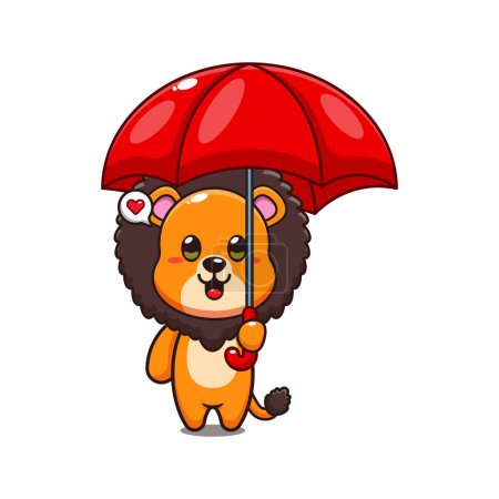 Téléchargez les illustrations : Mignon lion tenant parapluie dessin animé vecteur illustration. - en licence libre de droit