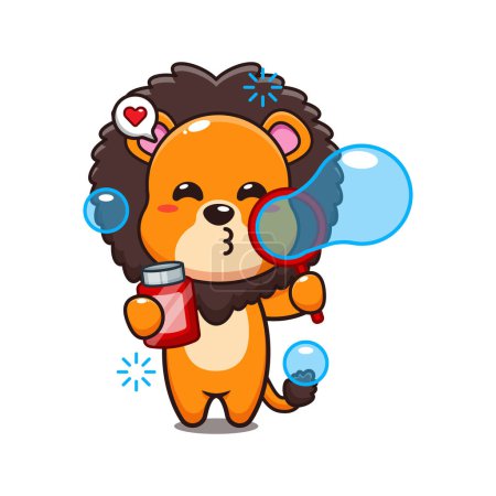 Illustration for Cute lion blowing bubbles cartoon vector illustration. - Royalty Free Image