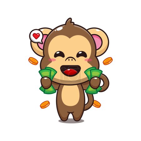 Ilustración de Mono lindo celebración de dinero ilustración vector de dibujos animados. - Imagen libre de derechos