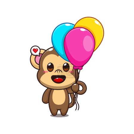Illustration for Cute monkey with balloon cartoon vector illustration. - Royalty Free Image