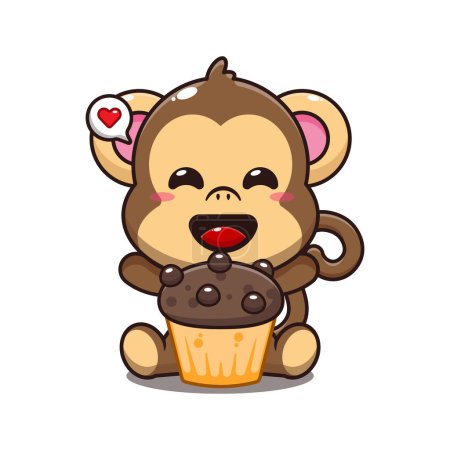 Illustration for Cute monkey with cup cake cartoon vector illustration. - Royalty Free Image