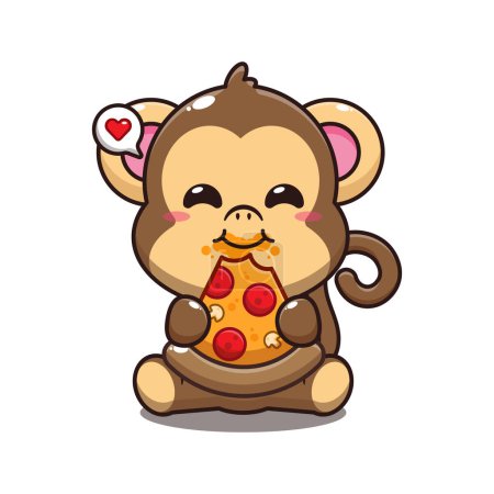 Ilustración de Mono lindo comer pizza dibujo animado vector ilustración. - Imagen libre de derechos