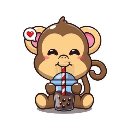 Ilustración de Mono lindo beber burbuja leche té dibujos animados vector ilustración. - Imagen libre de derechos