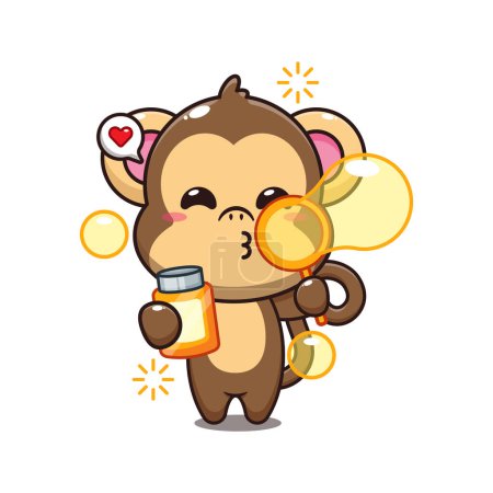 Illustration for Cute monkey blowing bubbles cartoon vector illustration. - Royalty Free Image