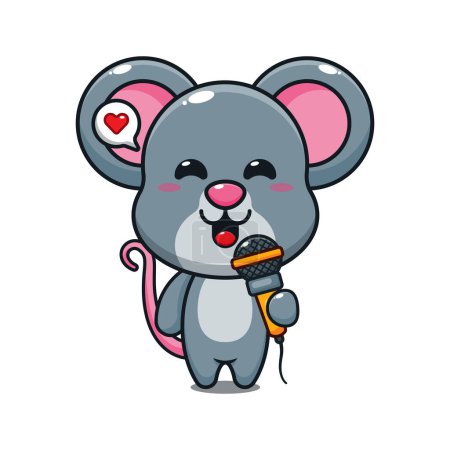 Illustration for Cute mouse holding microphone cartoon vector illustration. - Royalty Free Image