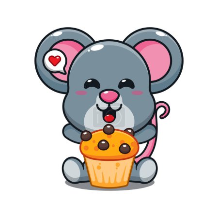 Illustration for Cute mouse with cup cake cartoon vector illustration. - Royalty Free Image