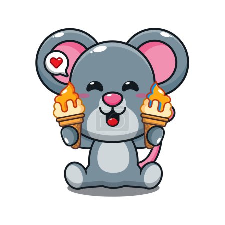 Illustration for Cute mouse with ice cream cartoon vector illustration. - Royalty Free Image