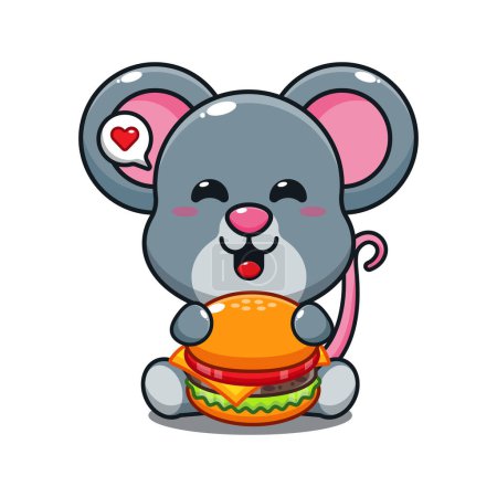 Ilustración de Lindo ratón con hamburguesa ilustración vector de dibujos animados. - Imagen libre de derechos