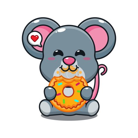 Illustration for Cute mouse eating donut cartoon vector illustration. - Royalty Free Image