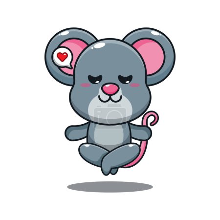 Illustration for Cute mouse doing meditation yoga cartoon vector illustration. - Royalty Free Image