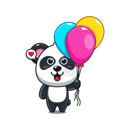 Téléchargez les illustrations : Mignon panda avec illustration vectorielle de dessin animé ballon. - en licence libre de droit
